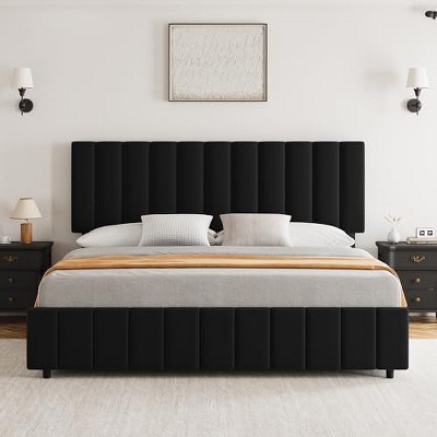 Queen Linen Upholstered Platform Bed Frame with 4 Storage Drawers, Adjustable Headboard