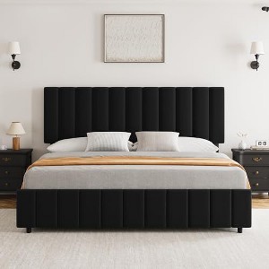 Queen Linen Upholstered Platform Bed Frame with 4 Storage Drawers, Adjustable Headboard - 1 of 4
