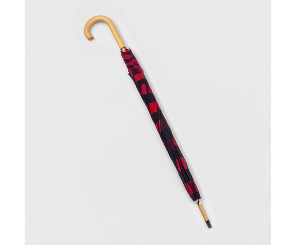 Shedrain Wood Stick Umbrella - Red Plaid