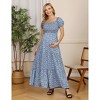 Off the Shoulder Dress Women's Smocked Tiered Maxi Dress Puff Sleeve Ruffle Maternity Maxi Dress Blue S - 4 of 4