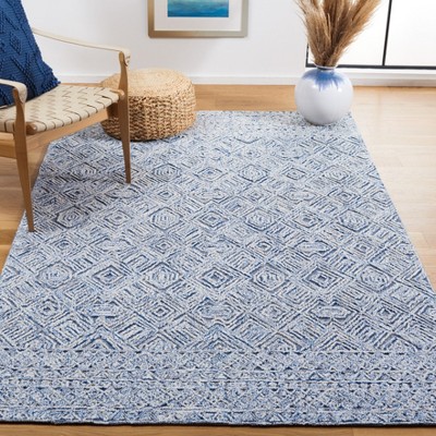 Blue and Ivory Hand-Tufted Wool Geometric Area Rug