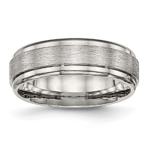 Black Bow Jewelry 7mm Stainless Steel Ridged Edge Dual Finish Standard Fit Band - 1 of 4