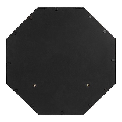 Octagon Black Metal Wall Mirror with Wood Shelf