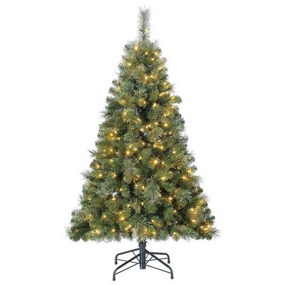 Home Heritage 5 Foot Cascade Cashmere Quick Set Artificial Prelit Holiday Tree with Changing White and Colorful LED Lights