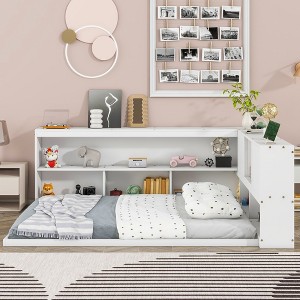 NicBex Full Size Kids Montessori Bed with L-shaped Bookcases,Floor Bed with Sliding Doors,Toddler bed for Bedroom Playroom,Gray/White - 1 of 4
