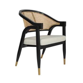 Flash Furniture Naomi Commercial Cane Rattan Dining and Accent Chair with Solid Wood Frame Featuring Metallic Tipped Legs and Padded Seat