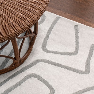 White and Light Gray Abstract High-Low 8' x 10' Area Rug