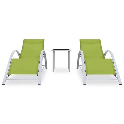 vidaXL Modern Outdoor Furniture Set with Table, 2 Sun Loungers, Made from Durable Aluminum, Green