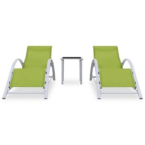 vidaXL Modern Outdoor Furniture Set with Table, 2 Sun Loungers, Made from Durable Aluminum, Green - 1 of 4