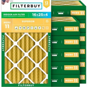 Filterbuy 16x25x4 Air Filter (12-Pack), Pleated MERV 11 Allergen Defense Replacement HVAC AC Furnace Filters (Actual Size: 15.50 x 24.50 x 3.63) - 1 of 4