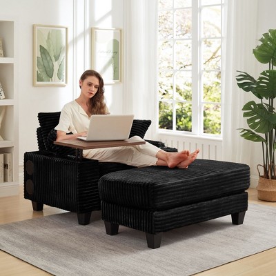 NicBex Modern Oversized Armrest Sofa Futon Couch with Ottoman&Rotating Table,Comfy Sleeper Sofa for Living Room,Apartment
