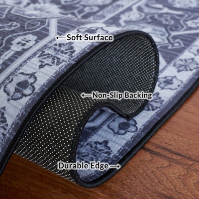 Tucson Black and Beige Synthetic 5' x 8' Washable Area Rug