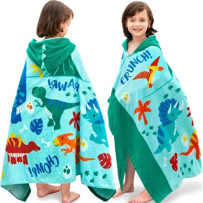 Joyfy Dinosaur Hooded Towels for Kids - Soft 100% Cotton Kids Beach Towel - 30" x 50" for 3-10 Years Boy Girl - Toddler Bath Towels Wrap, Swim Towels