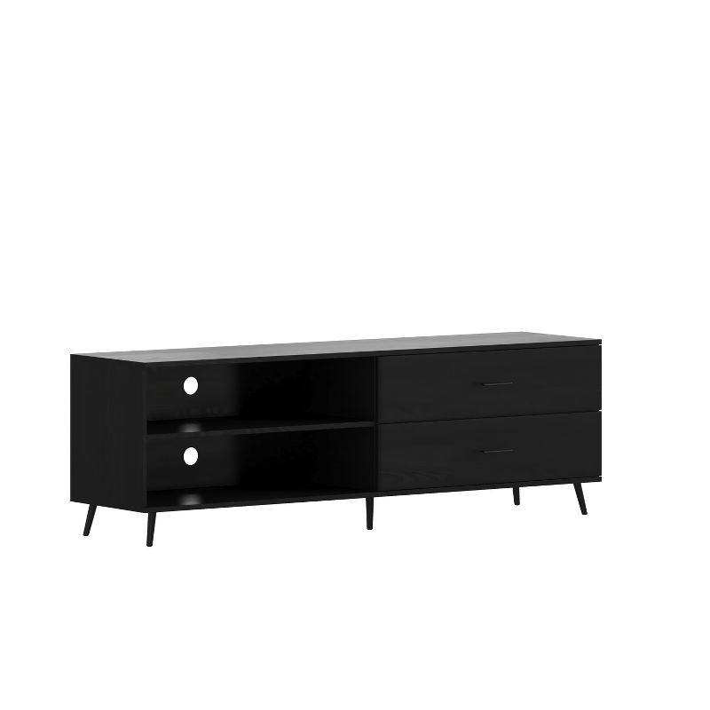 Merrick Lane Mid-Century Modern TV Stand with Adjustable Shelves and Two Drawers, 1 of 12