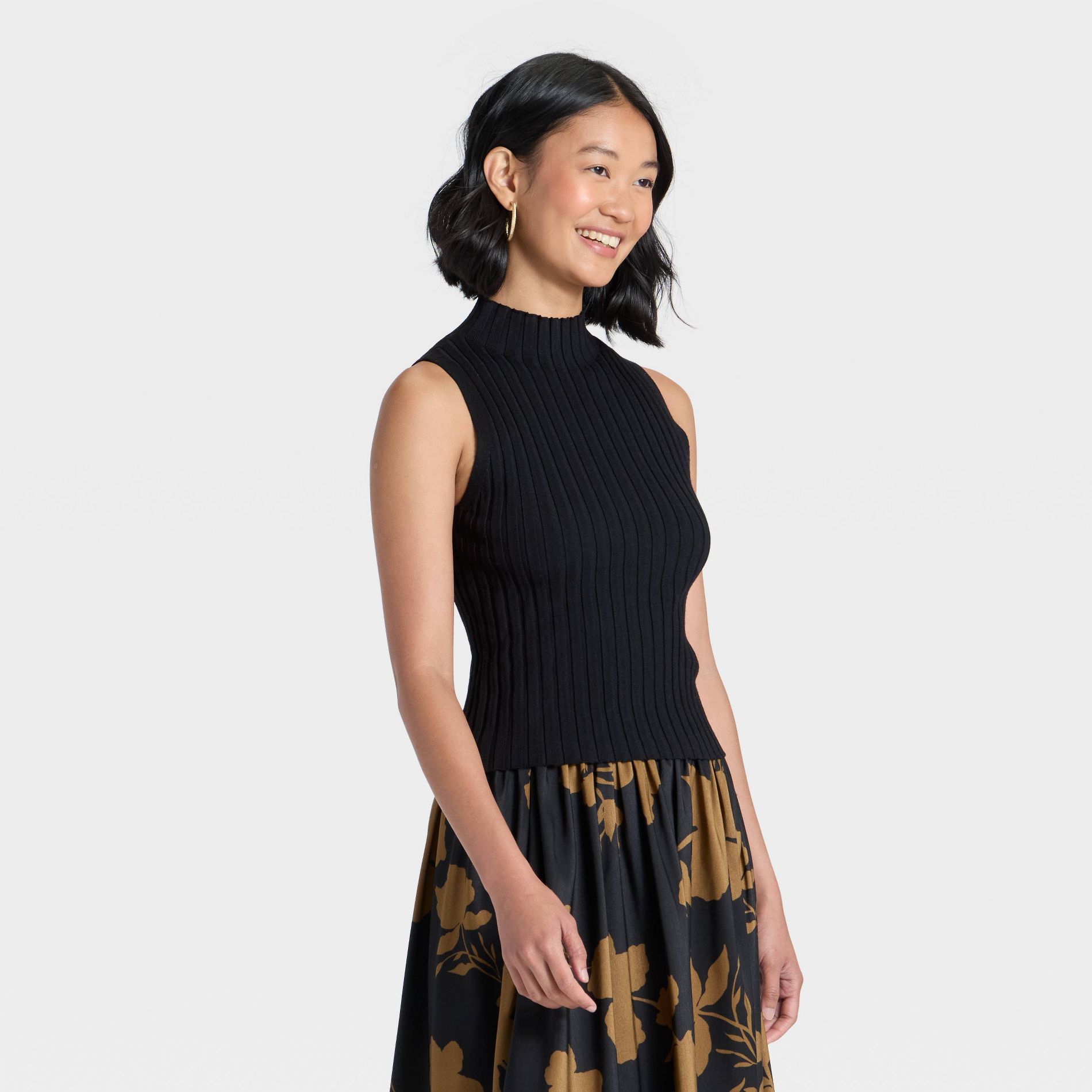 Women's Mock Neck Ribbed Sweater Tank - A New Day™