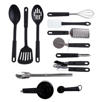 Black and Gold Kitchen Utensils Set 6pc Black Silicone Utensils Set Includes: Gold Tongs, Gold Whisk, Gold Serving Spoon, Gold Spatula & Turner-Black