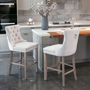 CAVINAS Mid-Century Barstools with Button Tufted and Chrome Nailhead Trim, Velvet Upholstered Dining Chair, Leisure Bar Chairs, Bar Stools, Set of 2 - 1 of 4