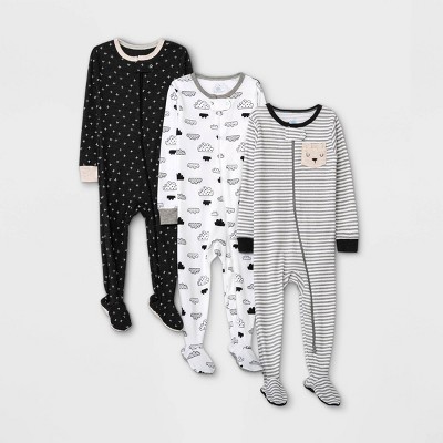 Baby 3pk Tight Fit Sleep N' Play - Cloud Island™ Black/White 12M