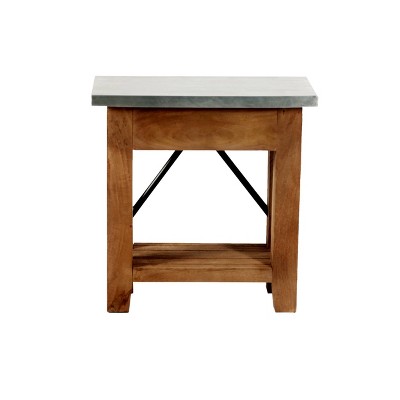 Modern Industrial Zinc & Wood Accent End Table with Shelf