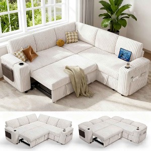 Vipbear 85" Modular Sectional Sleeper Sofa with Pull Out Bed, 5 Seat L Shaped Couch with Reclining Backrest，Tool Free Assembly - 1 of 4