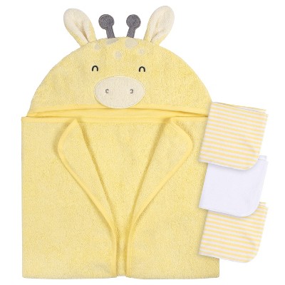 Gerber Baby Grey Elephant Hooded Bath Towel & Washcloths, One Size Fits Most, 4-Piece Set