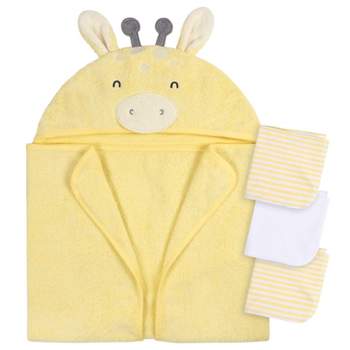 Gerber Baby Hooded Bath Towel & Washcloths, One Size Fits Most, 4-Piece