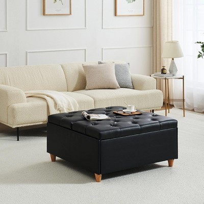 Leather Storage Ottoman Coffee Table with Lift Top