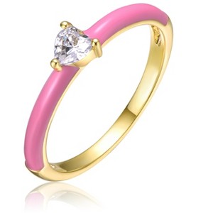 Guili 14K Gold Plated Solitaire Ring with Pink Enamel & Cubic Zirconia Heart – A Trendy Piece for Kids & Teens, Pink or Red, Sizes 4-6 - 1 of 3