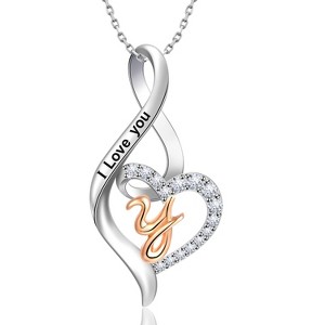 Molenia Heart Initial Necklace for Women, 925 Sterling Silver Heart Letter Pendant Necklace for Her, Fine Jewelry Necklace Gifts for Her Wife Women - 1 of 4