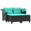 vidaXL 2-Seater Patio Loveseat with Retractable Canopy & Stools - Black Poly Rattan, Weather-Resistant, Washable Cushions - 4 of 4