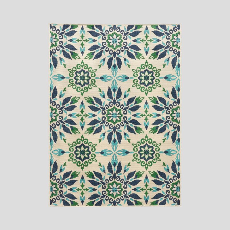 Gladis Medallion Outdoor Rug Ivory/Blue - Christopher Knight Home, 1 of 7