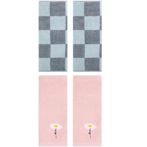 REGALWOVEN 4 Pcs Bathroom Pattern Soft Absorbent Cotton Hand Towels - 1 of 4