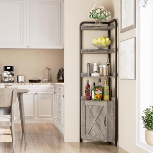 71" Tall Corner Cabinet, Modern Industrial Corner Storage Cabinet with Barn Door Design & 4-Tier Open Display Shelves for Living Room, Kitchen, Grey - 1 of 4