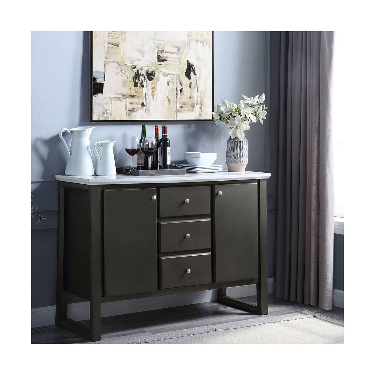 Acme Furniture Madan 54" Kitchen and Dining Cabinets Gray Oak: No Assembly, Wood Composite - thumbnail 5