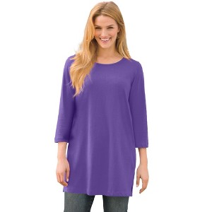Woman Within Plus Size Perfect Three-Quarter-Sleeve Scoopneck Tunic - 1 of 4