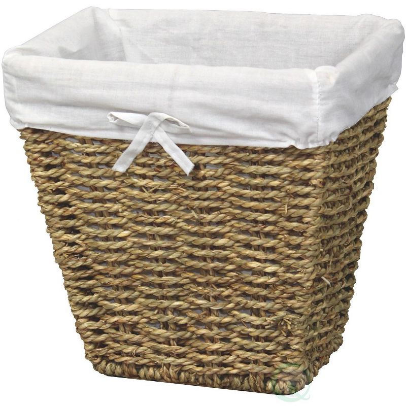 Vintiquewise Woven Seagrass Small Waste Bin Lined with White Washable Lining, 1 of 6