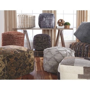 Adelphie Moroccan Inspired Pouf Natural/Gray - Signature Design by Ashley: Handwoven, Textured Surface, No Assembly Required - 1 of 3