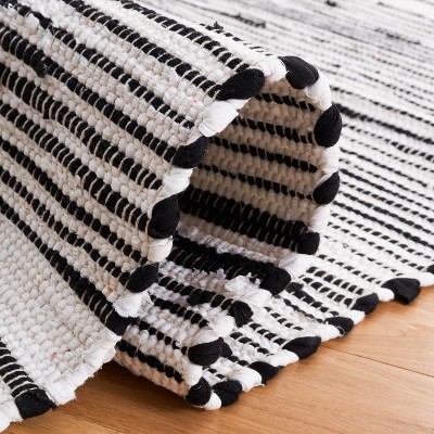 Boho-Chic Black Stripe Hand Woven Kilim Area Rug - 4' x 6'