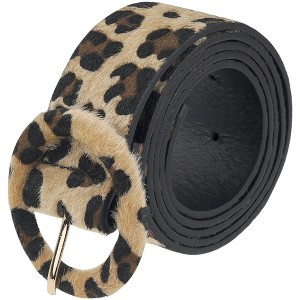 INSPIRE CHIC Womens Leopard Printed Retro 1.5" Width Wide Faux Fur Leather Round Buckle Waist Belts 1Pc - 1 of 4
