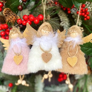 Wrapables Plush Christmas Angel Ornaments, Fairy Doll Hanging Tree Decorations (Set of 3), Pink Khaki White - 1 of 4