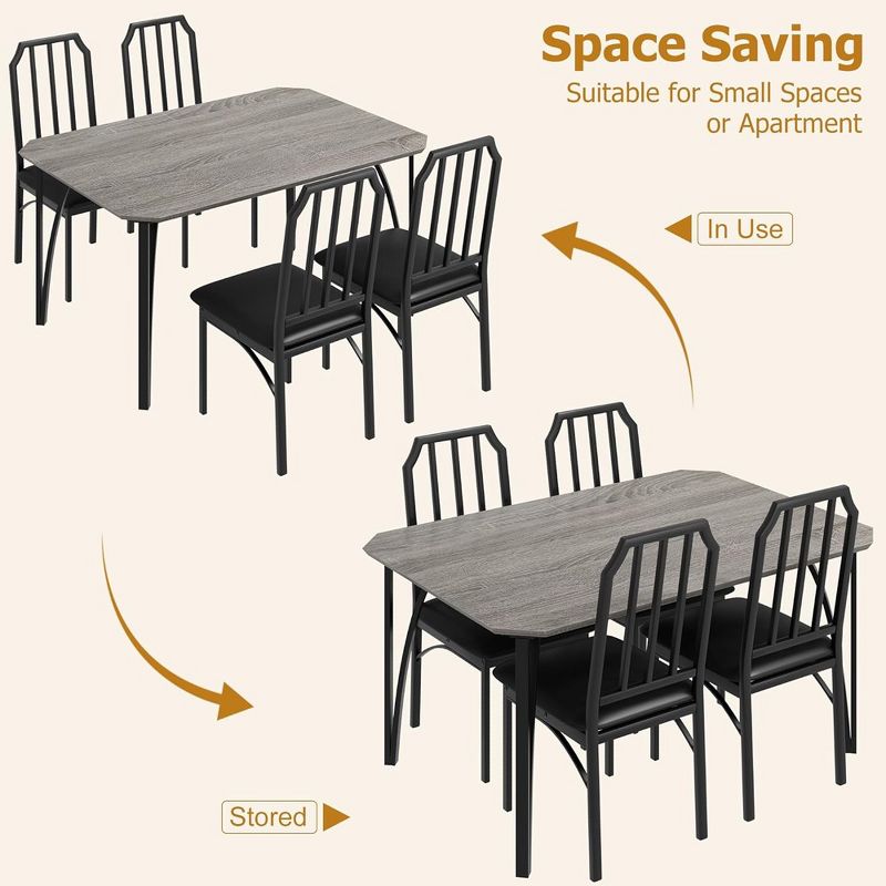 Whizmax Dining Table Set for 4, Kitchen Table and Chairs, Rectangular Dining Room Table Set with 4 Upholstered Chairs For Small Space, Apartment, 5 of 8