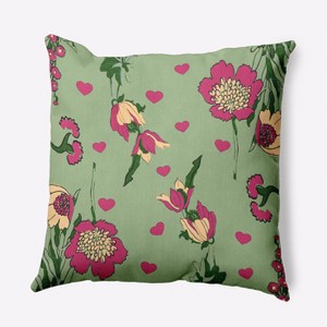 16"x16" Valentine's Day Love in The Garden Square Throw Pillow Fresh Green - e by design - 1 of 4