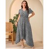 Women Plus Size Maxi Dress Short Sleeve Wrap V Neck Button Down High Low Split Ruffle Long Dress - 3 of 4