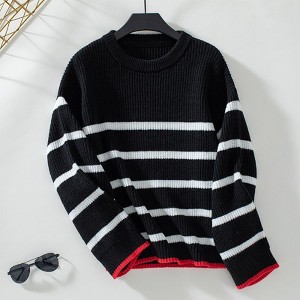 Coolmee Womens Striped Sweaters Long Sleeve Ribbed Knitted Color Block Casual Loose Oversized Sweaters Pullover - 1 of 4