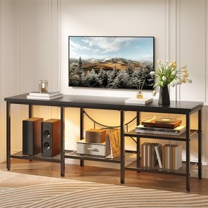 PINMOCO 3-Tier Modern Metal TV Stand for TV's up to 75 inch with LED Lights and Adjustable Shelves - 1 of 4