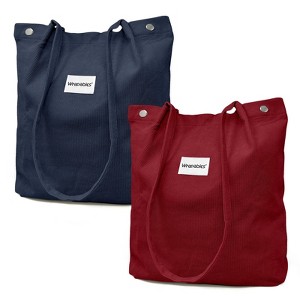 Wrapables Corduroy Tote Bag, Casual Everyday Shoulder Handbag, 2pc Navy/Red - 1 of 4