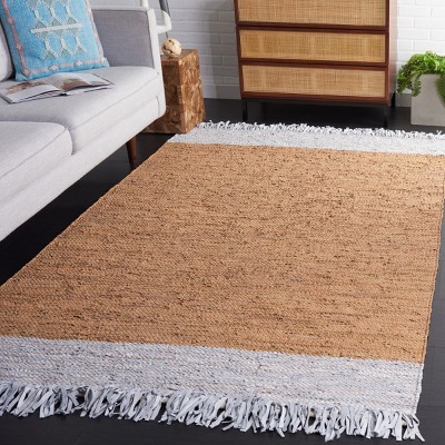 Handmade Light Grey and Brown Leather Fringe Area Rug