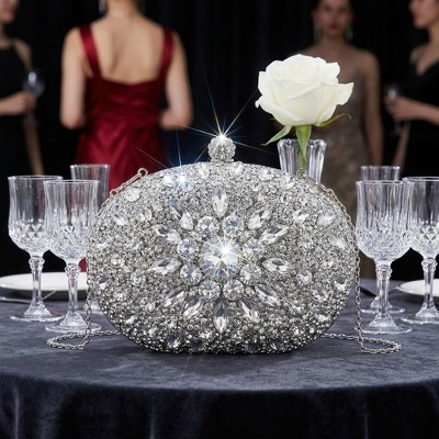Сумки INSPIRE CHIC Rhinestone Evening Bag for Women Crystal Clutch Purses Sparkly Handbag with Chain Silver 8.3*2*5.1 inches — фото 4