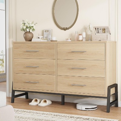 Garvee 52 Inch Wide 6-Drawer Bedroom Dresser with Anti-Tip Safety Waterproof Desktop Polished Engineered Wood Storage Chest