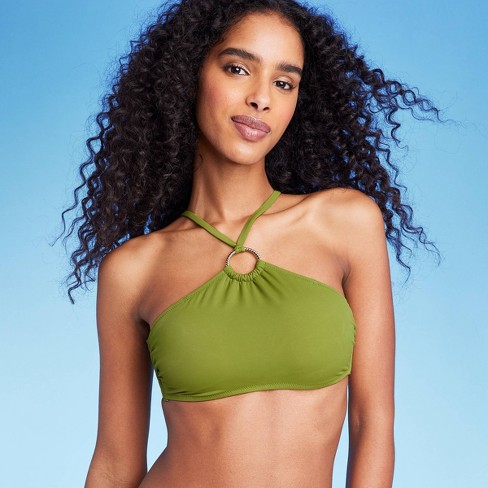 Beven Occlusie Slecht Women's Ring Front Halter Bralette Bikini Top - Shade & Shore™ Olive Green  S : Target